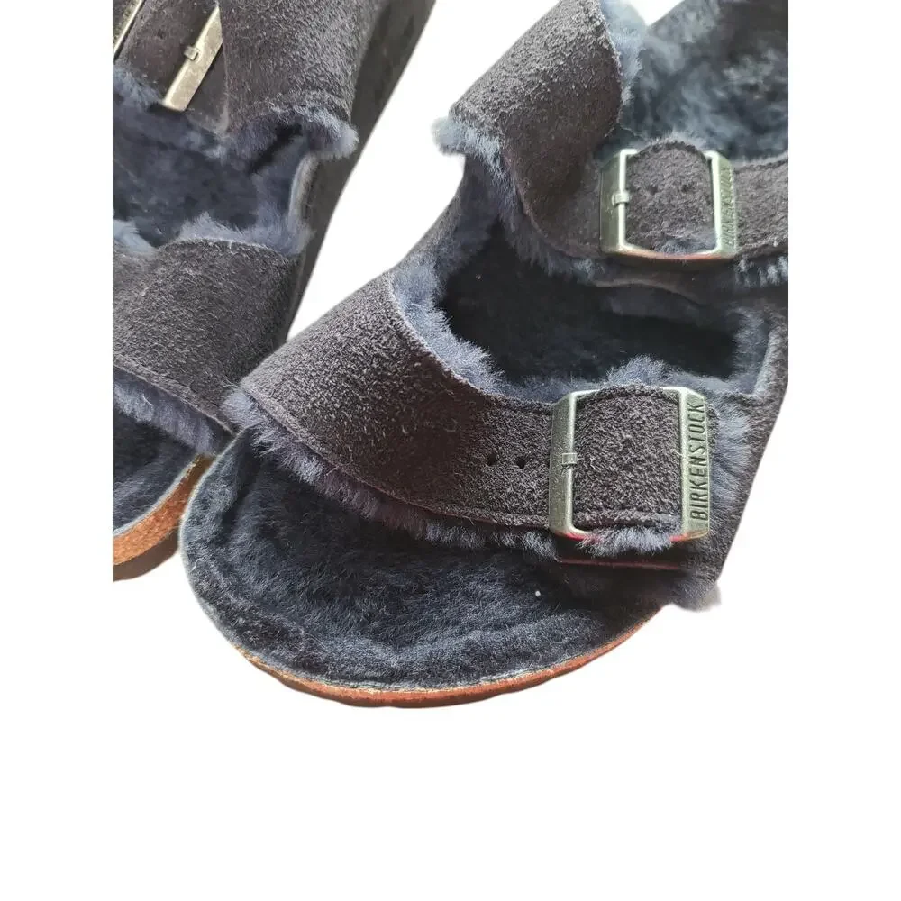 Birkenstock Navy Arizona Shearling Suede Leather Sandals 42 - Picture 5 of 9